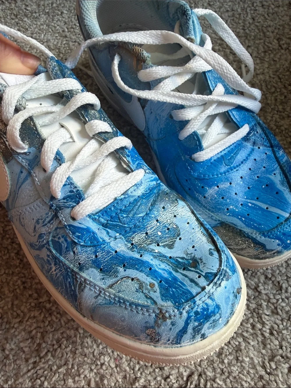 Nike Air Force 1 Custom Hand-Painted Blue Sneakers